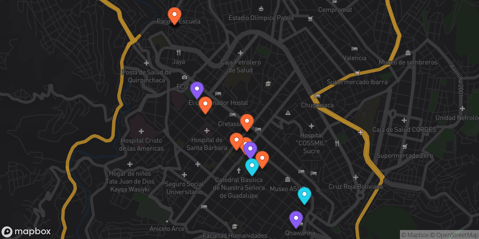 Map showing 17 locations