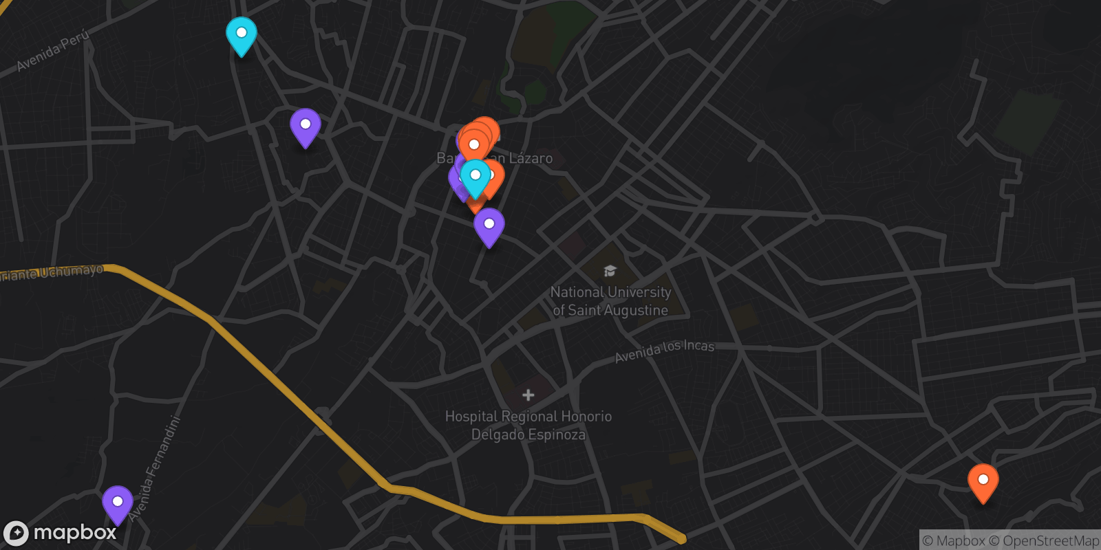 Map showing 15 locations