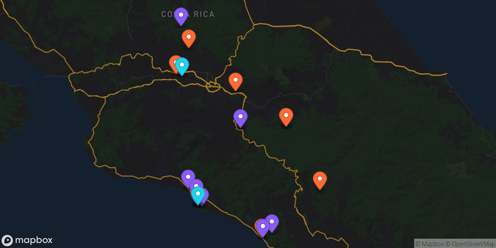 Map showing 19 locations