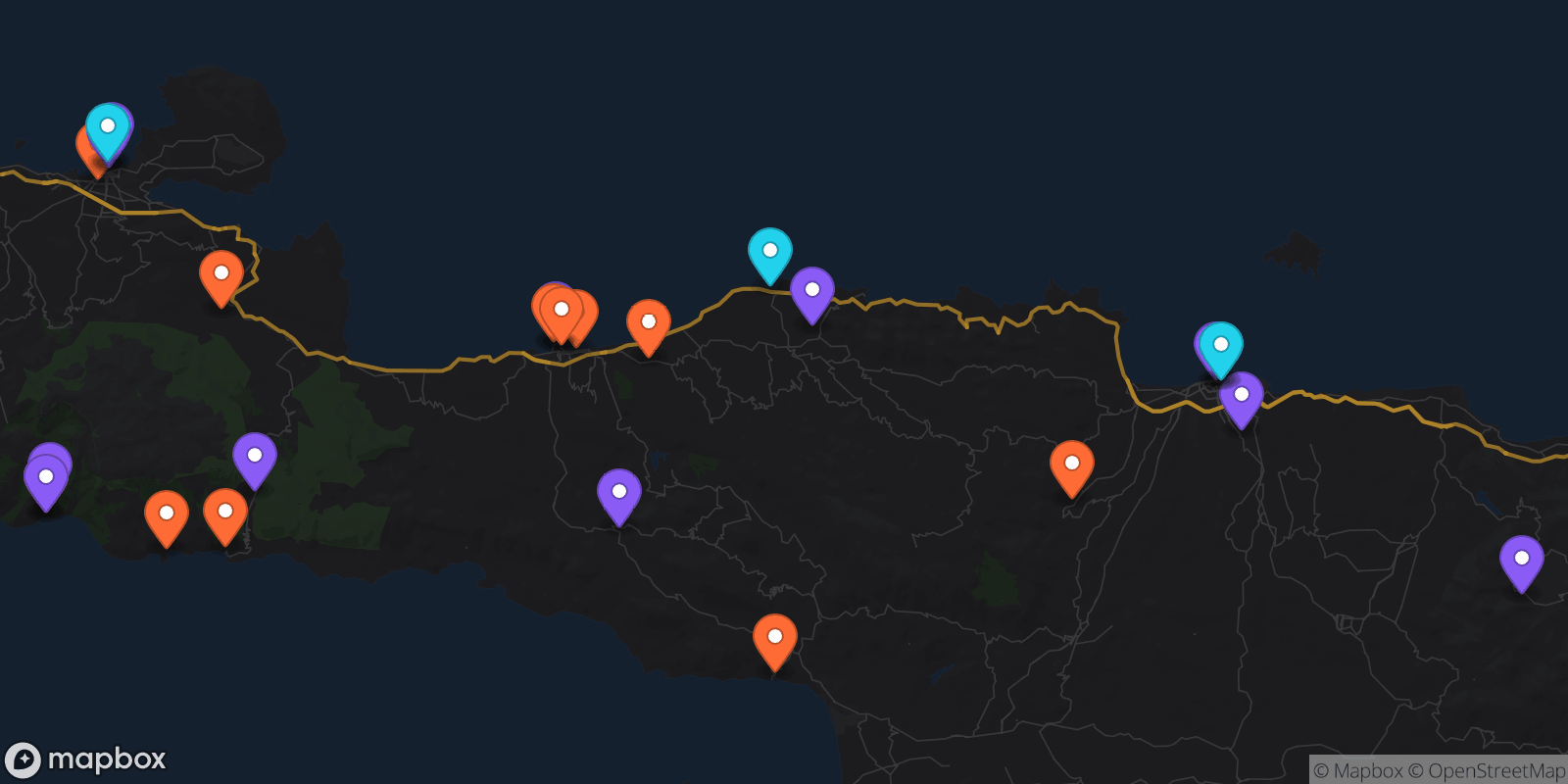 Map showing 26 locations