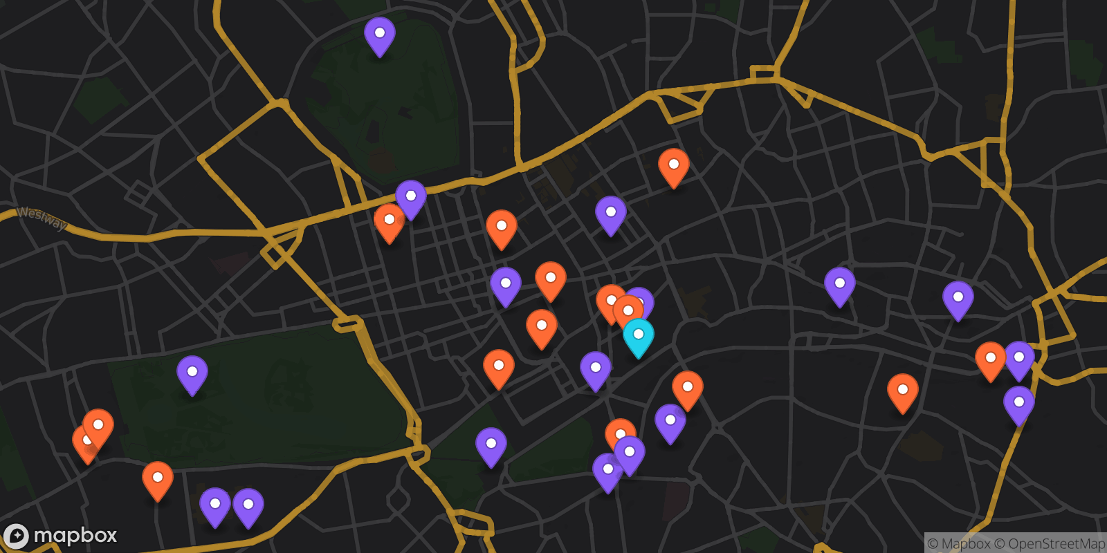 Map showing 33 locations
