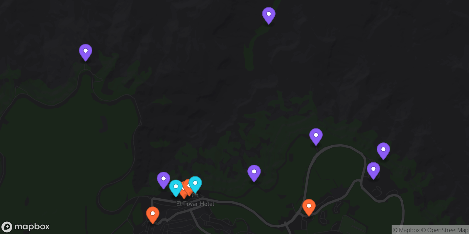 Map showing 15 locations