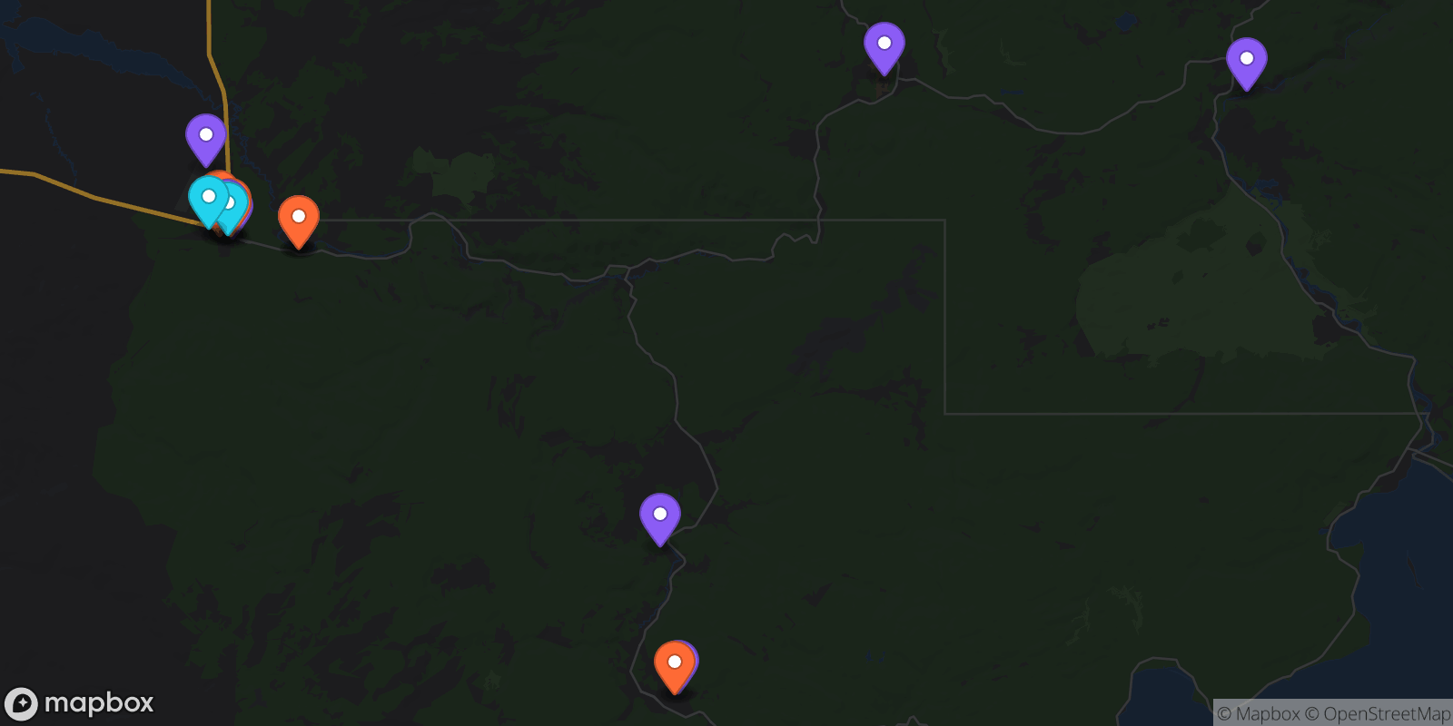 Map showing 18 locations