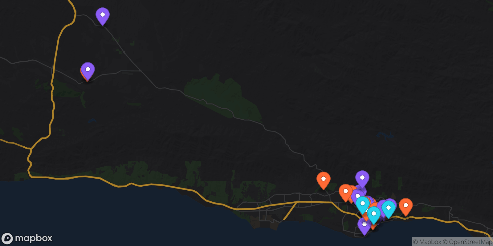 Map showing 36 locations