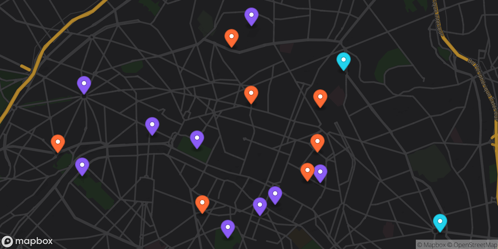 Map showing 18 locations