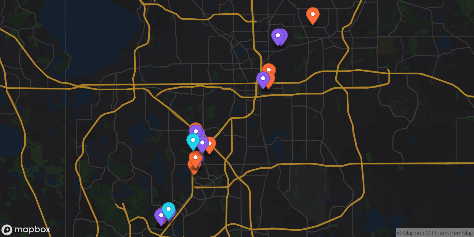 Map showing 27 locations