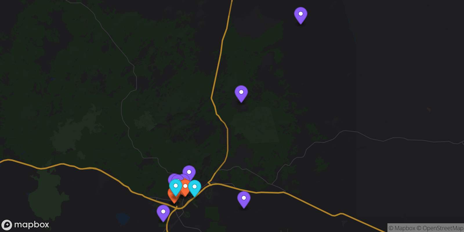 Map showing 16 locations