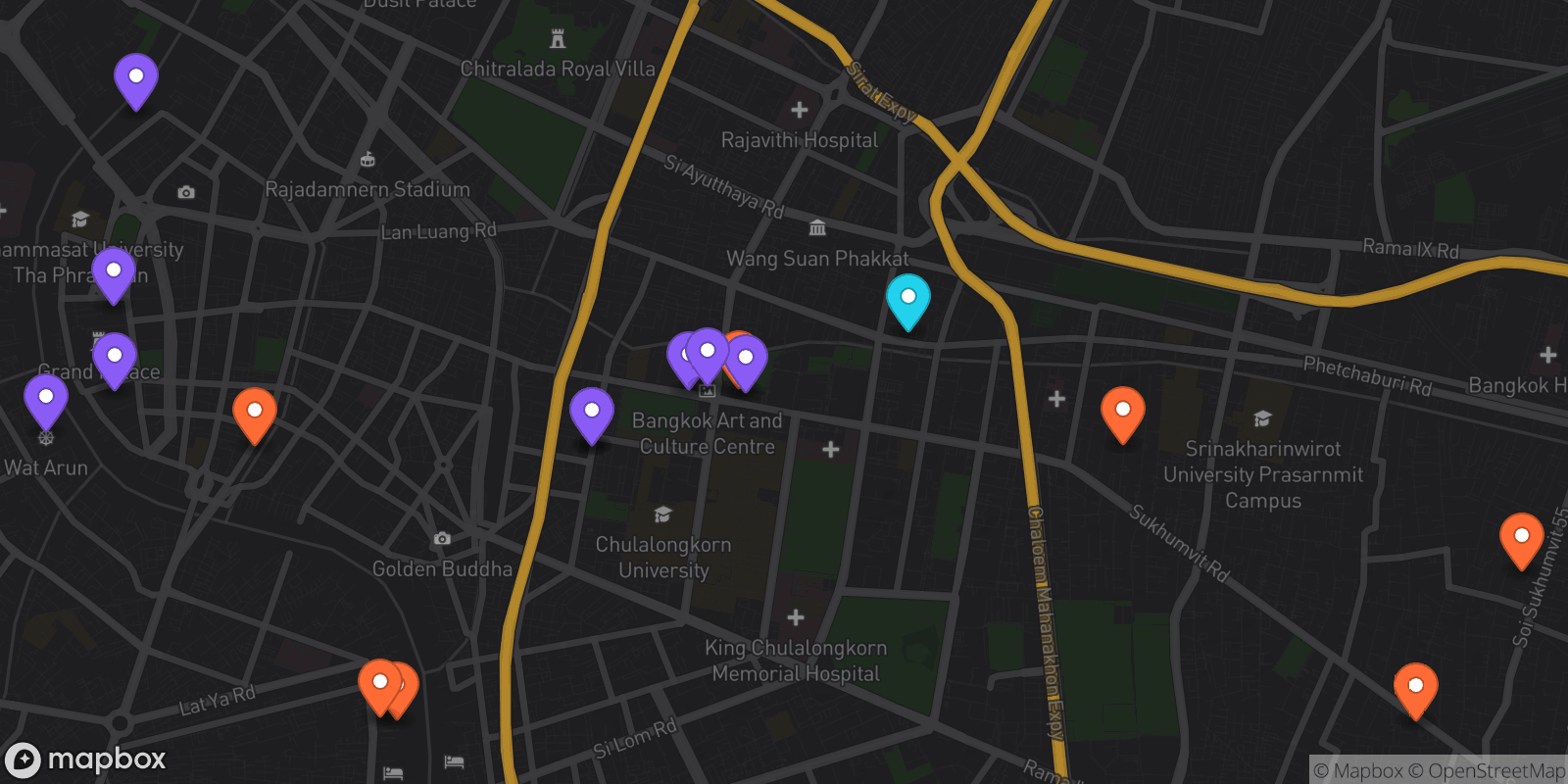 Map showing 17 locations
