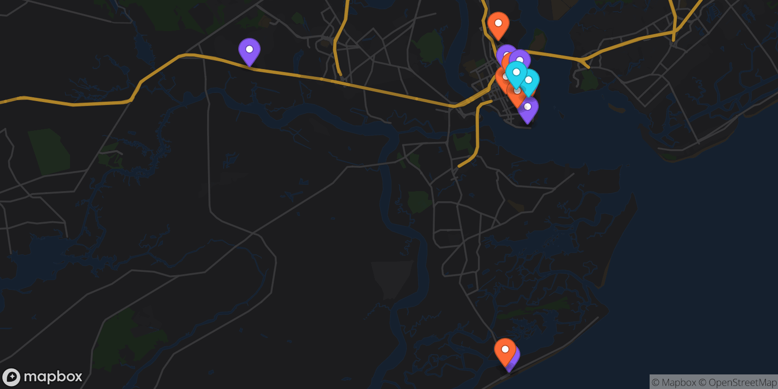 Map showing 14 locations