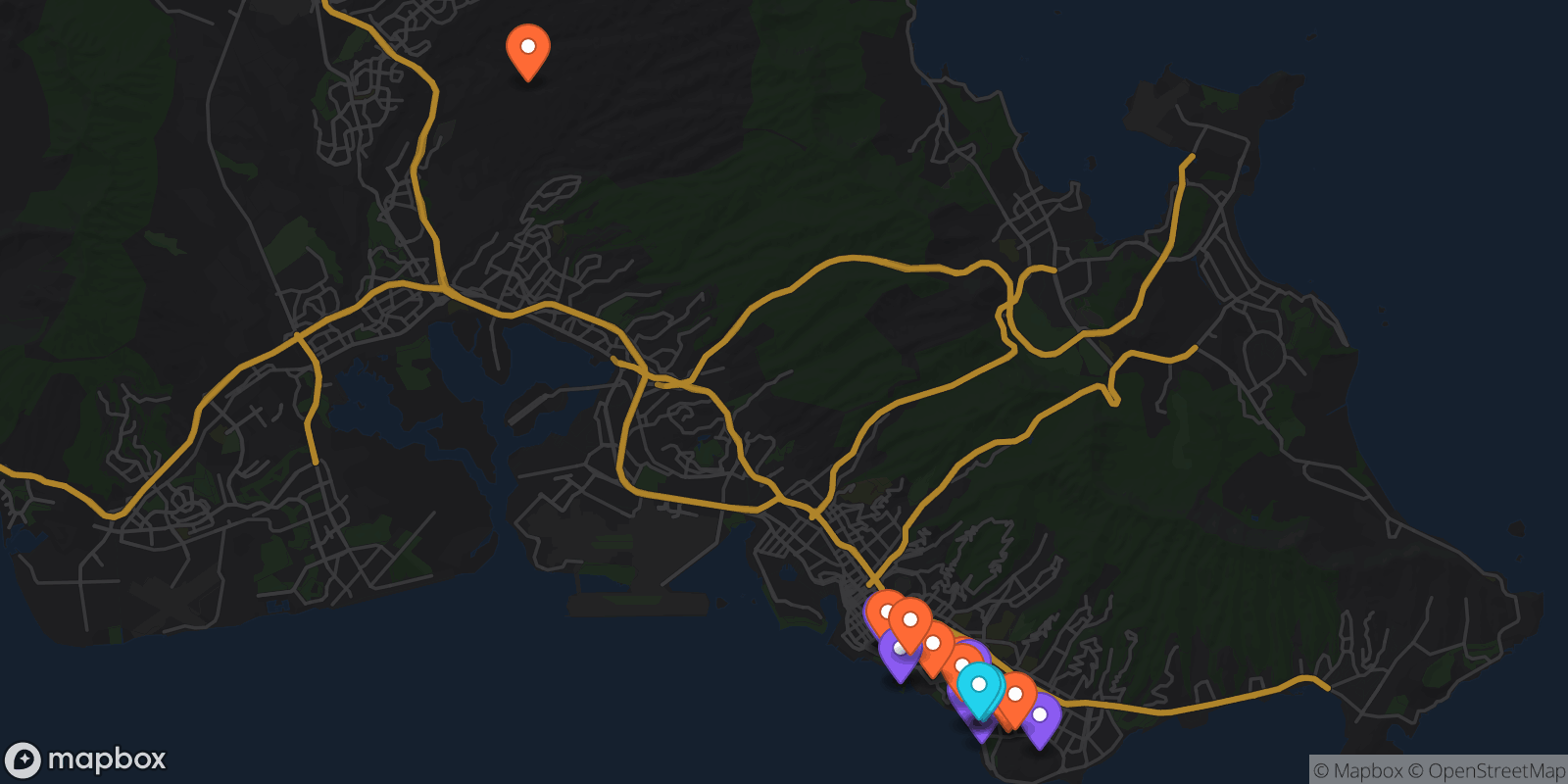 Map showing 18 locations