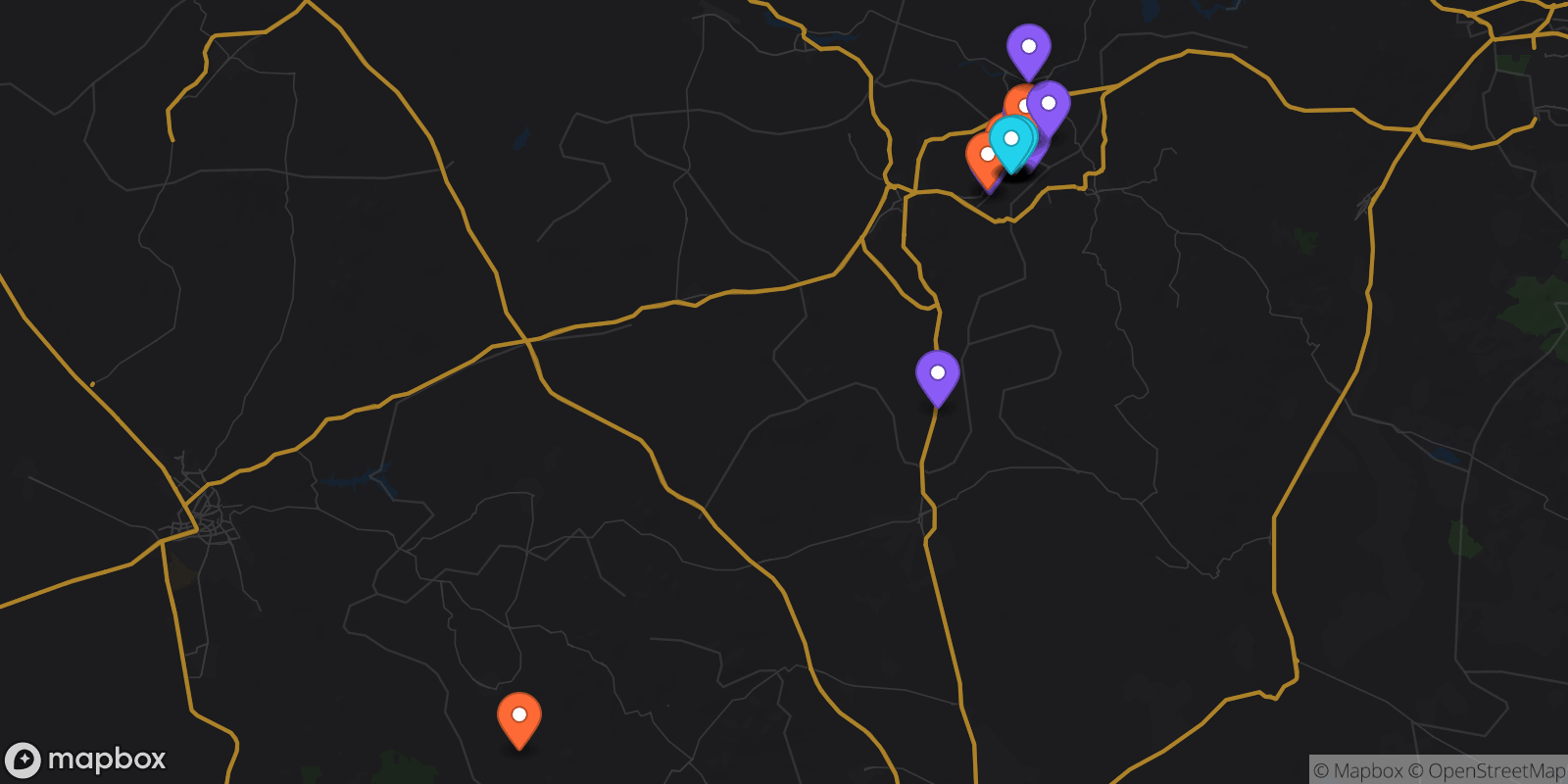 Map showing 23 locations