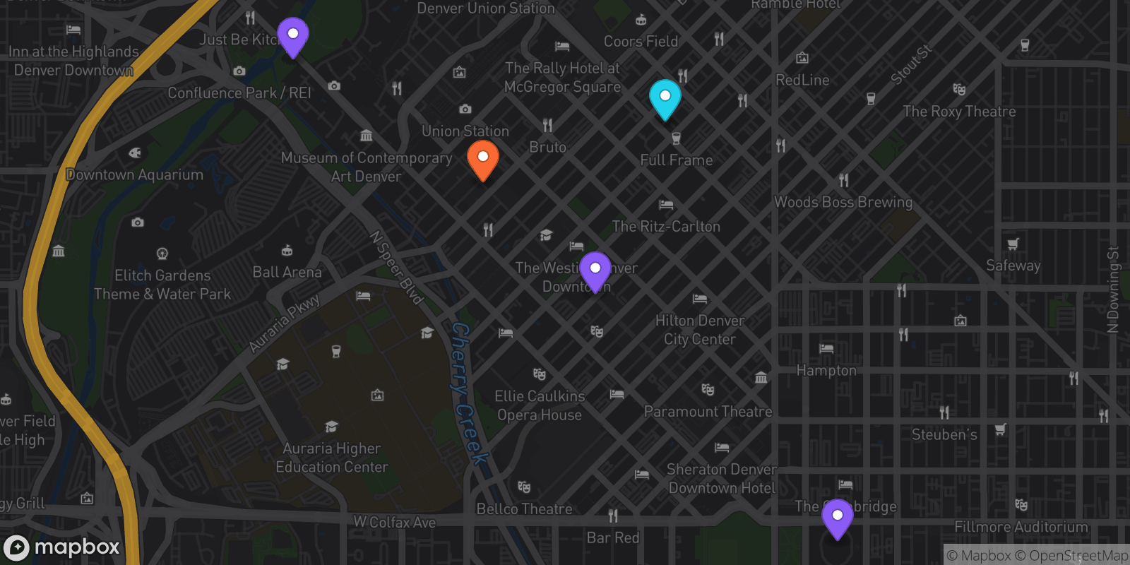 Map showing 5 locations