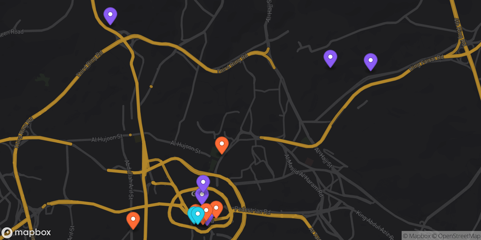 Map showing 14 locations