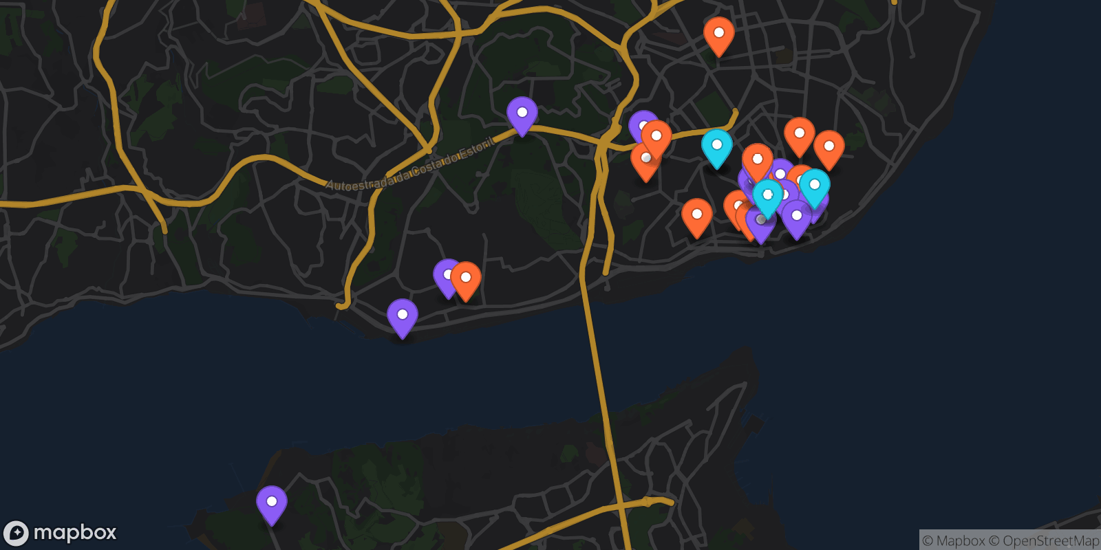 Map showing 35 locations