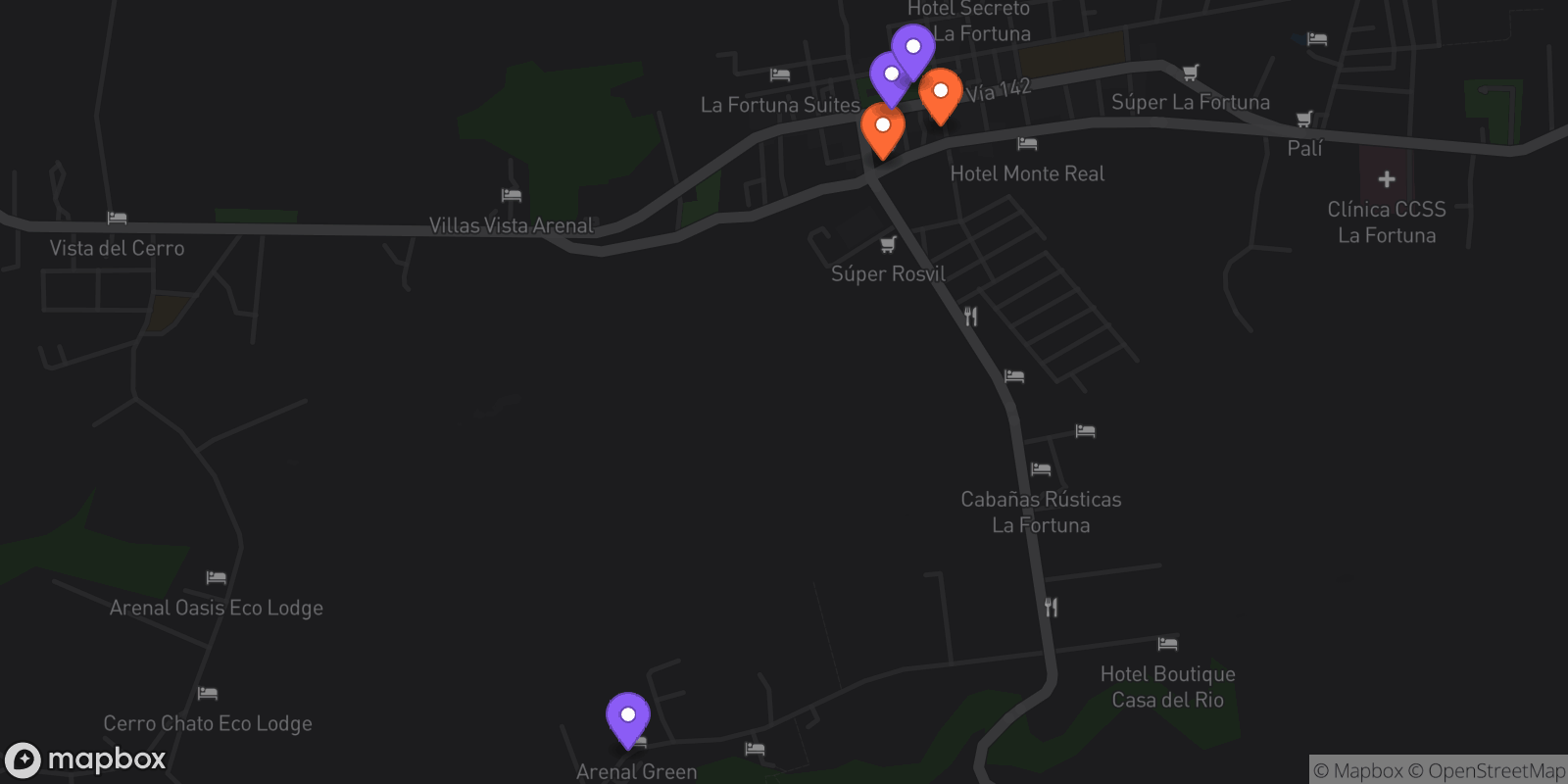 Map showing 5 locations