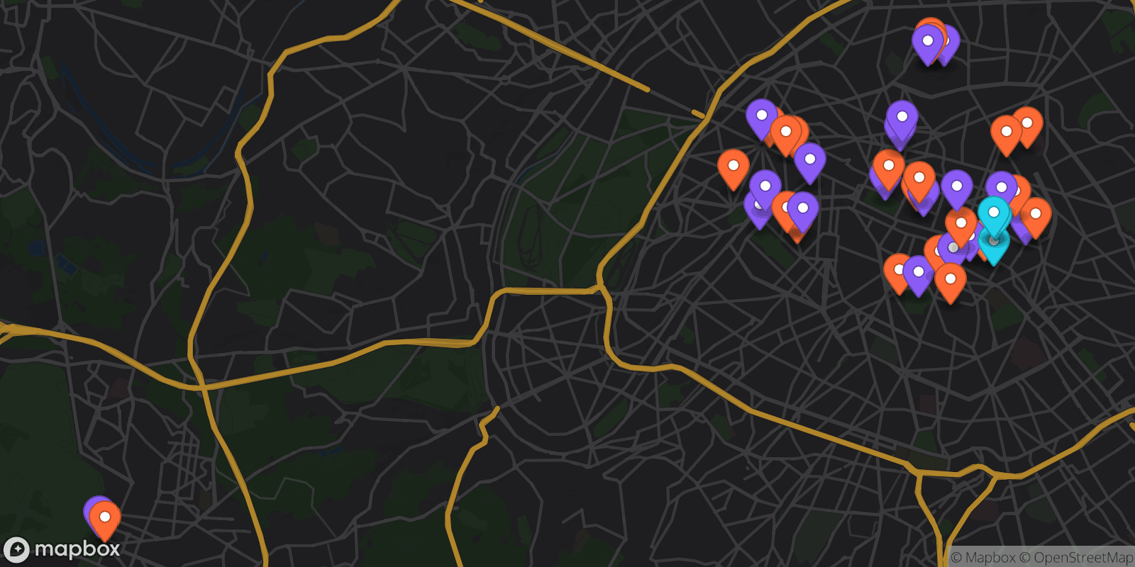 Map showing 43 locations