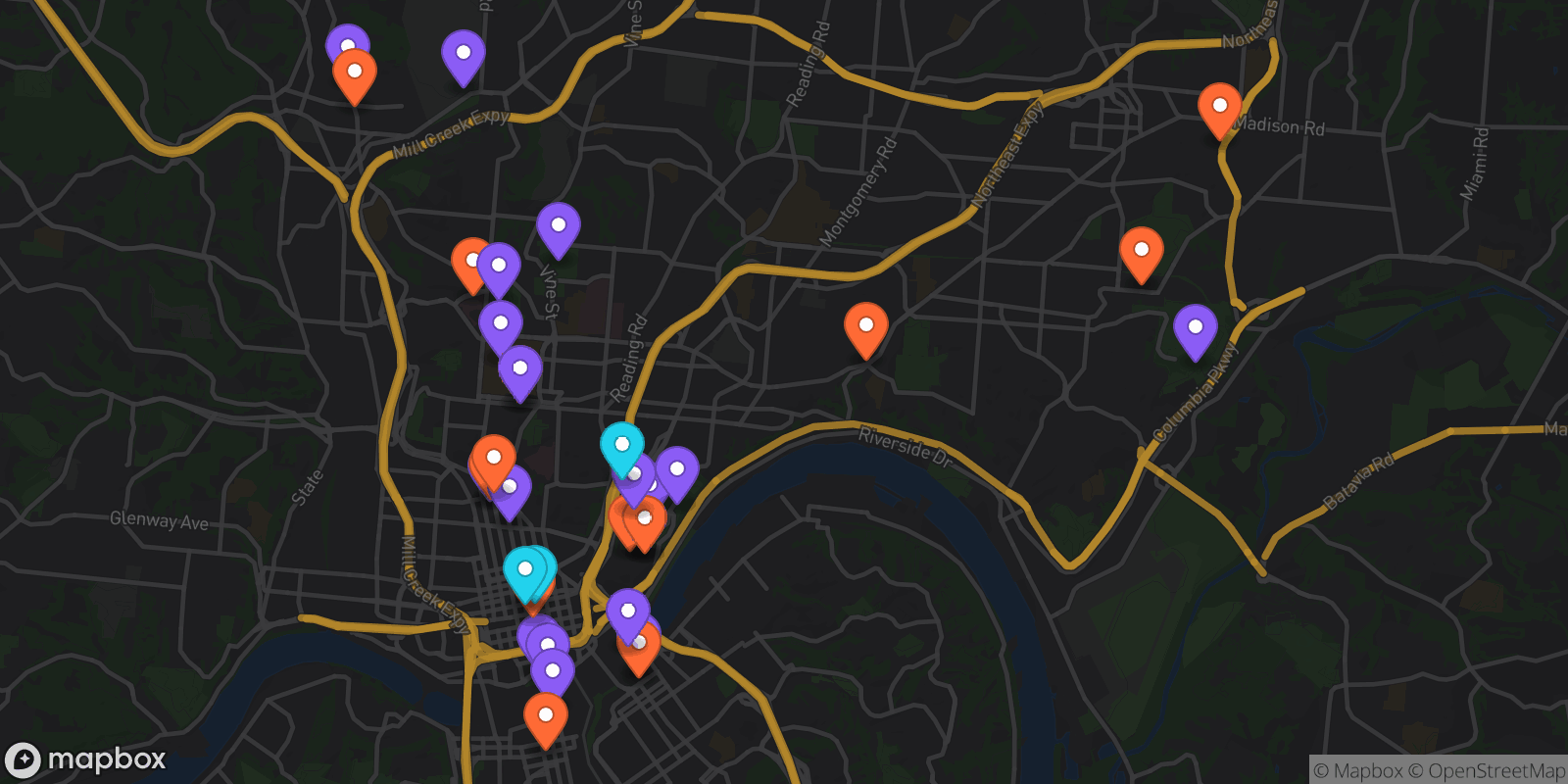 Map showing 34 locations