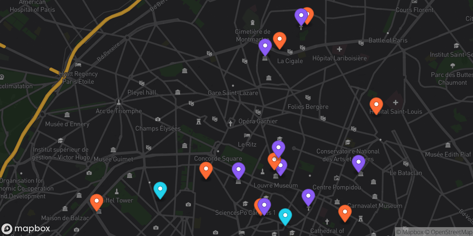 Map showing 18 locations