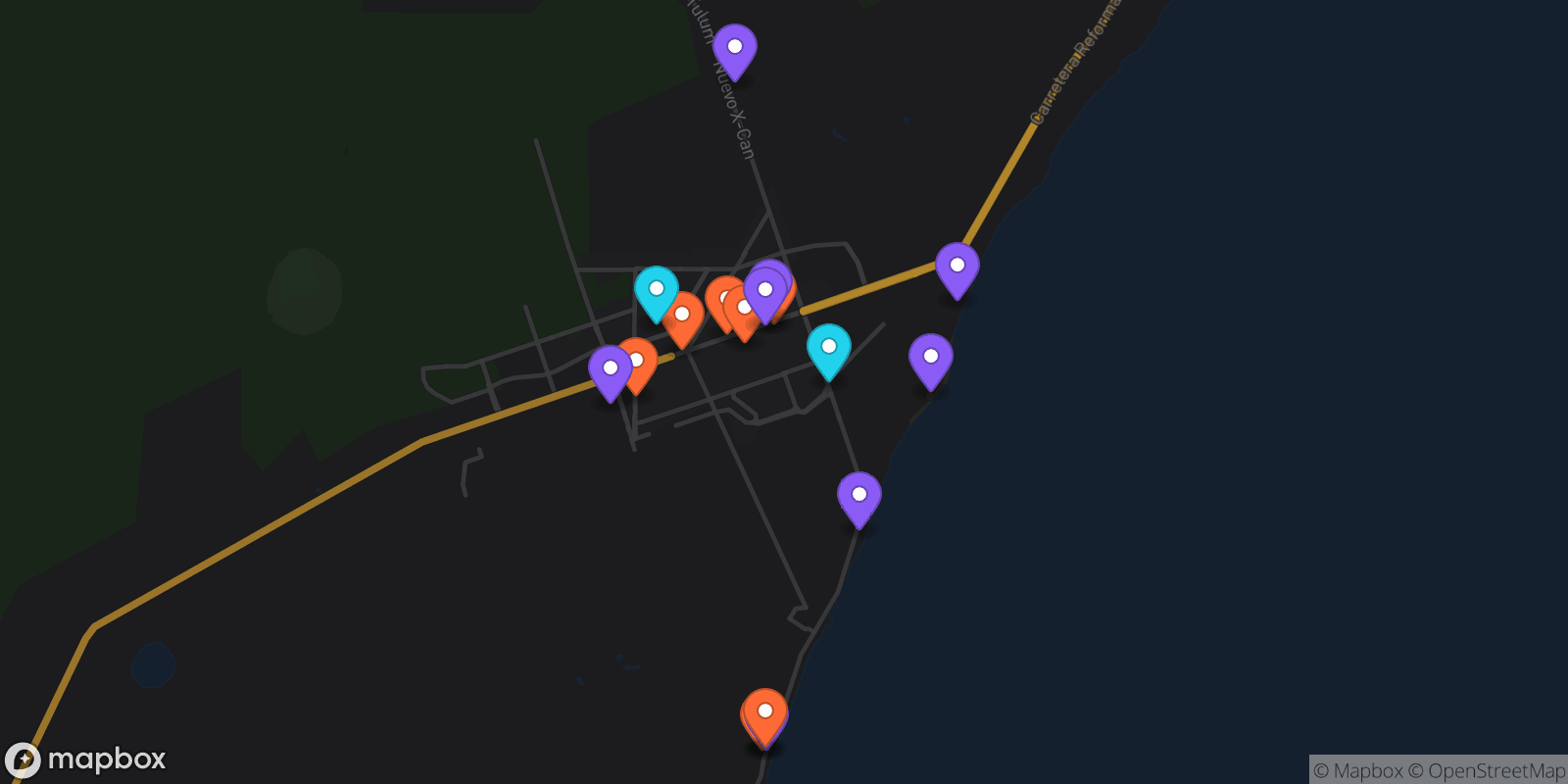 Map showing 17 locations