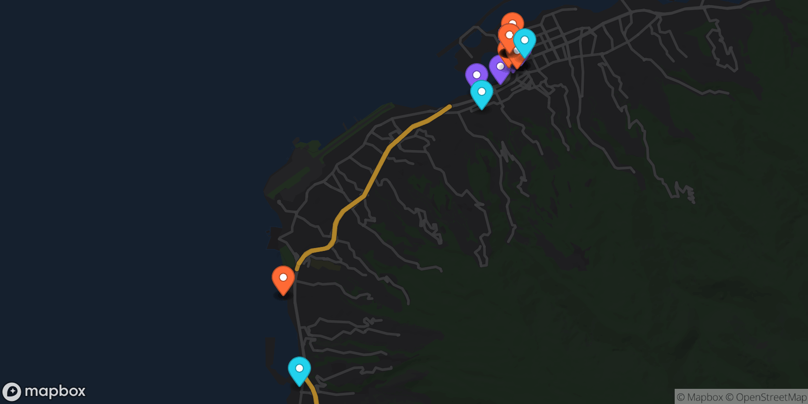 Map showing 34 locations
