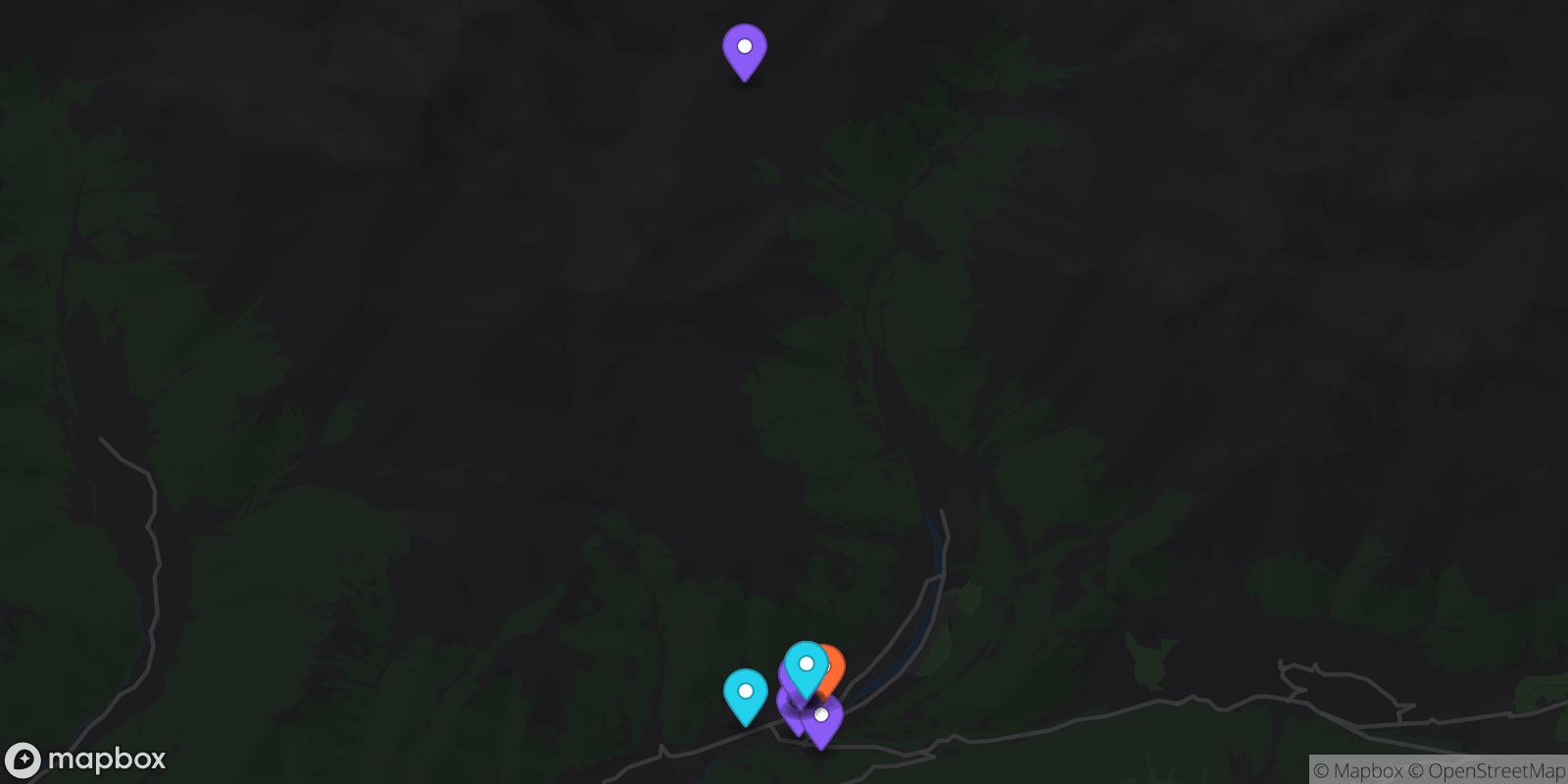 Map showing 15 locations