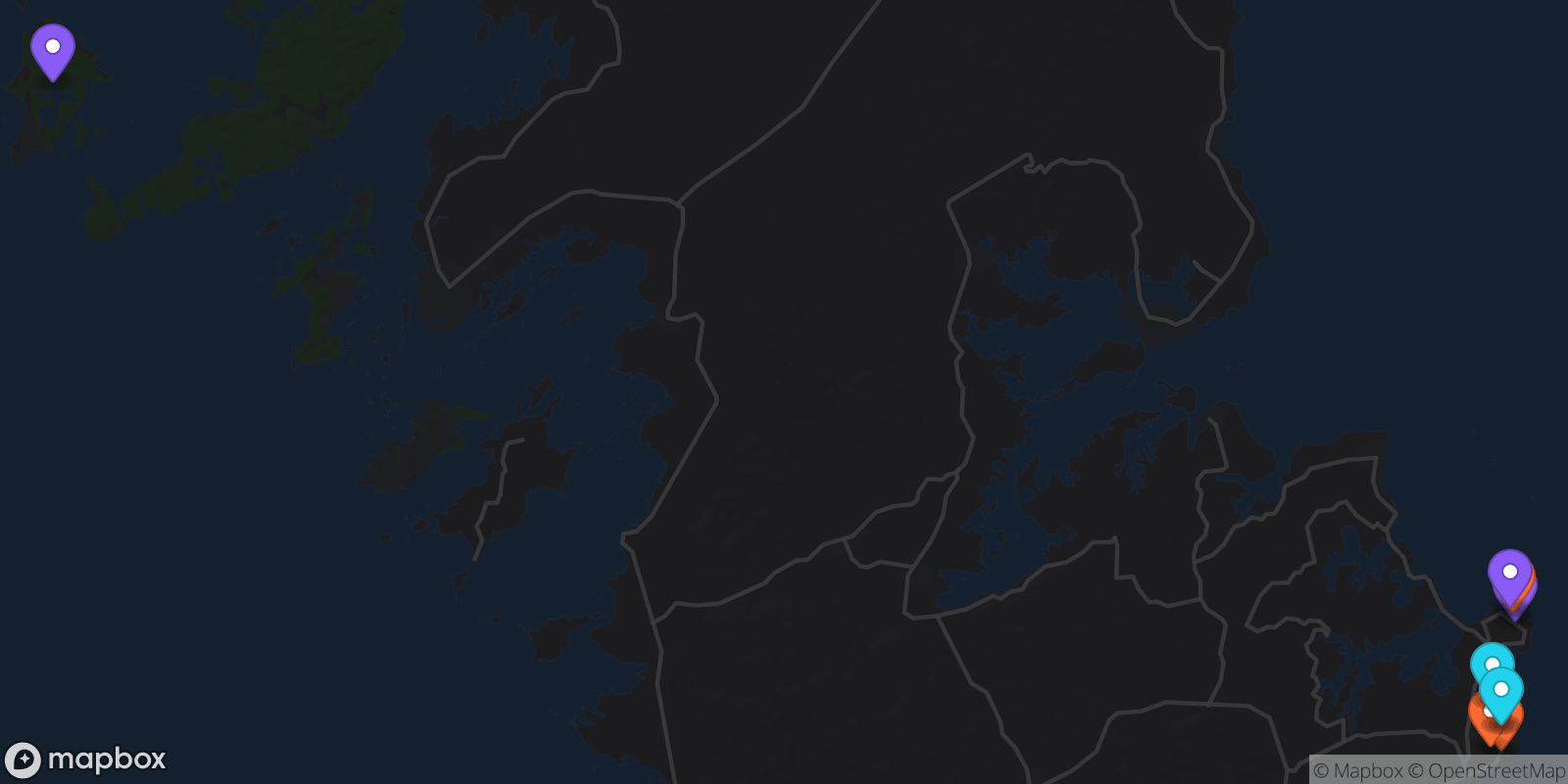 Map showing 10 locations