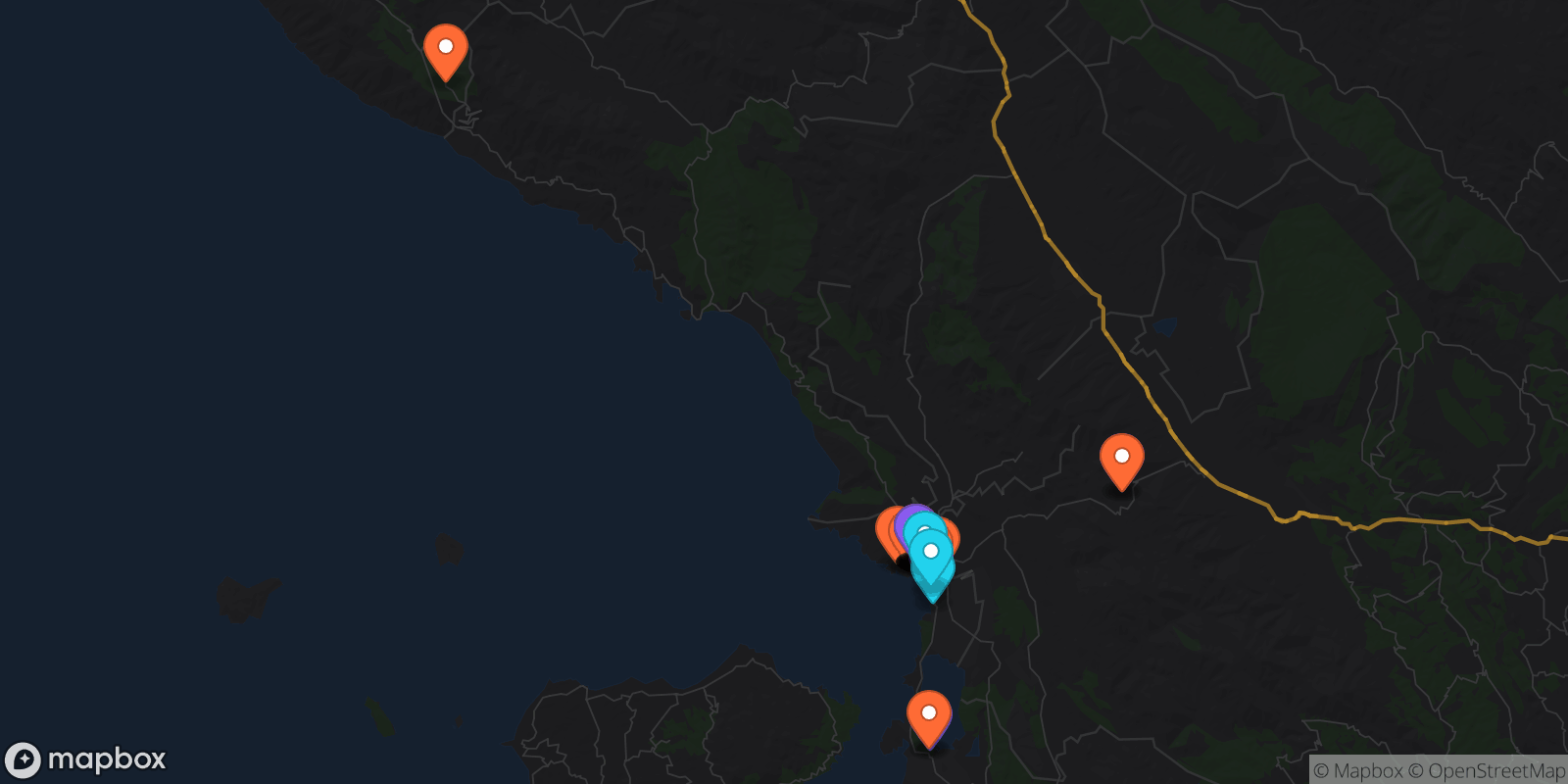 Map showing 34 locations