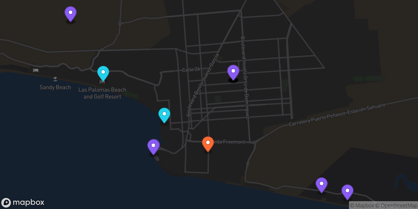 Map showing 17 locations