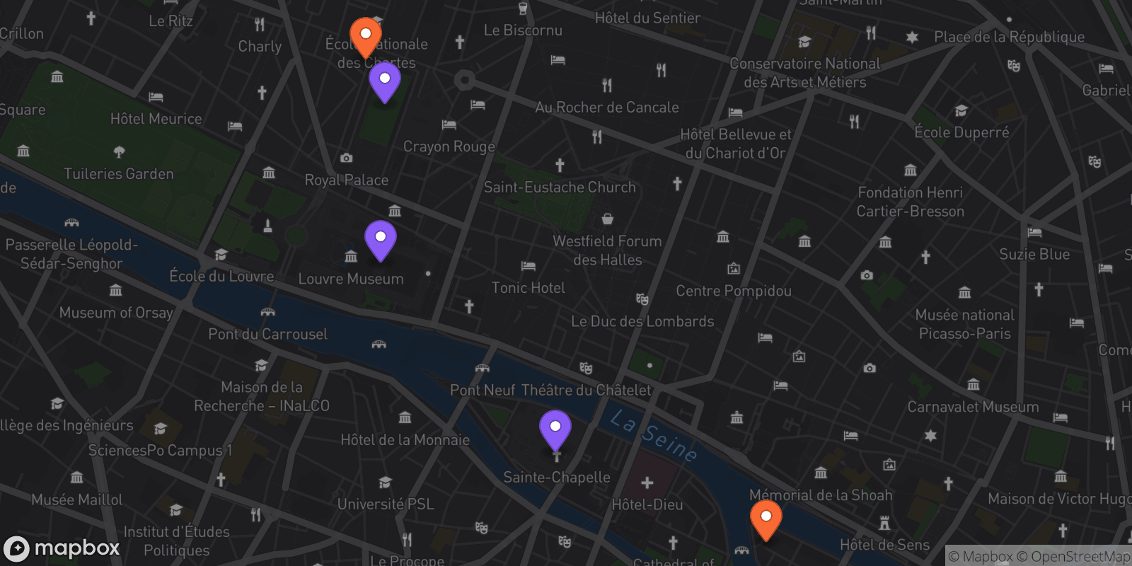 Map showing 5 locations