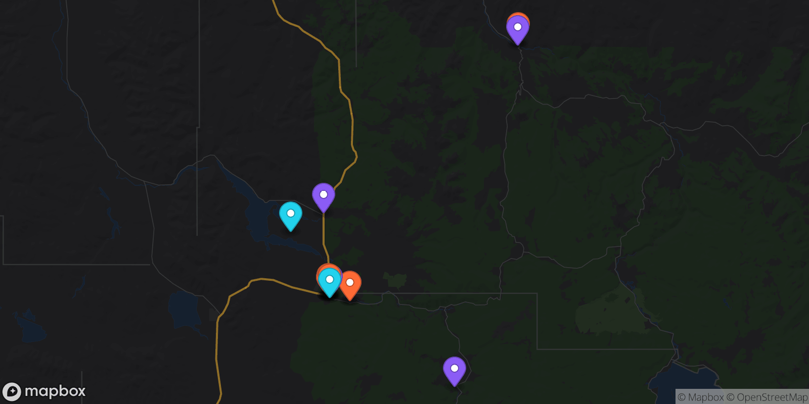 Map showing 17 locations