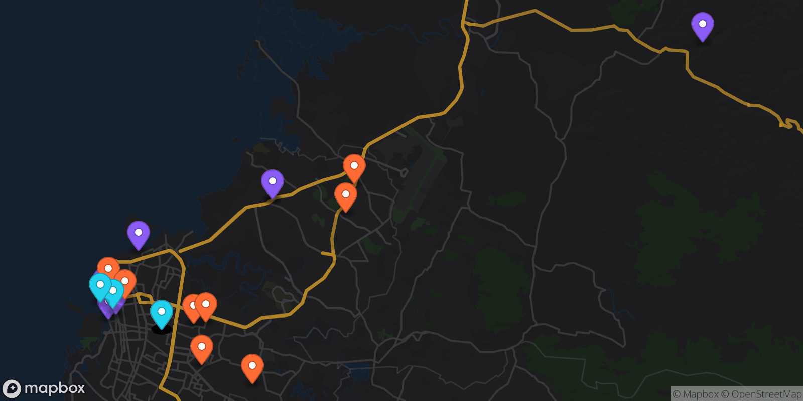 Map showing 33 locations