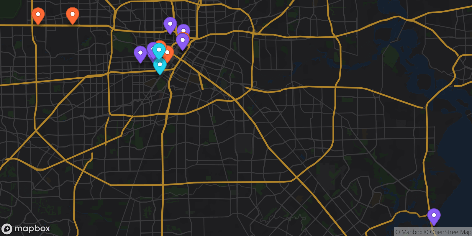 Map showing 14 locations