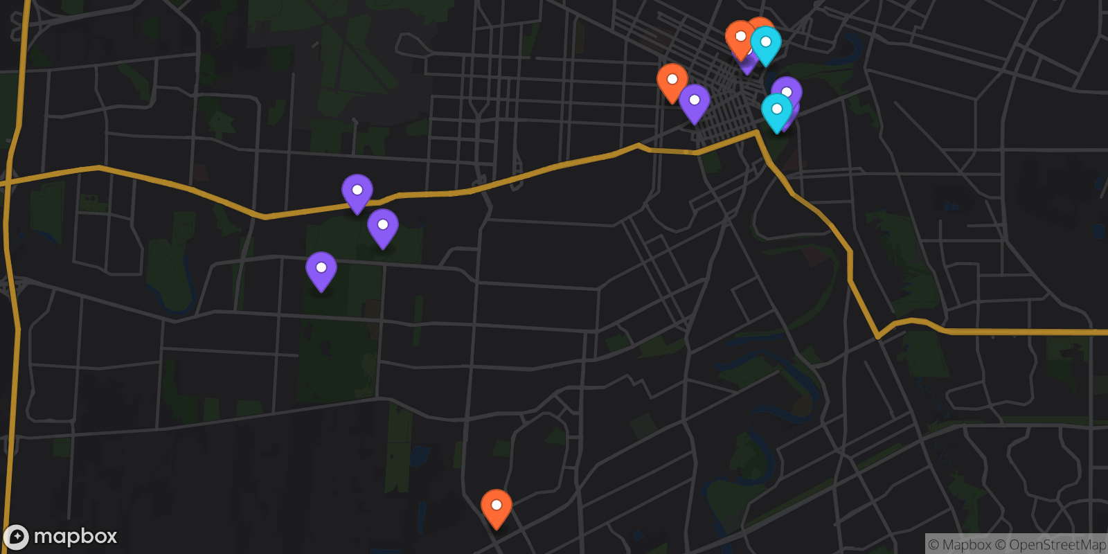 Map showing 14 locations