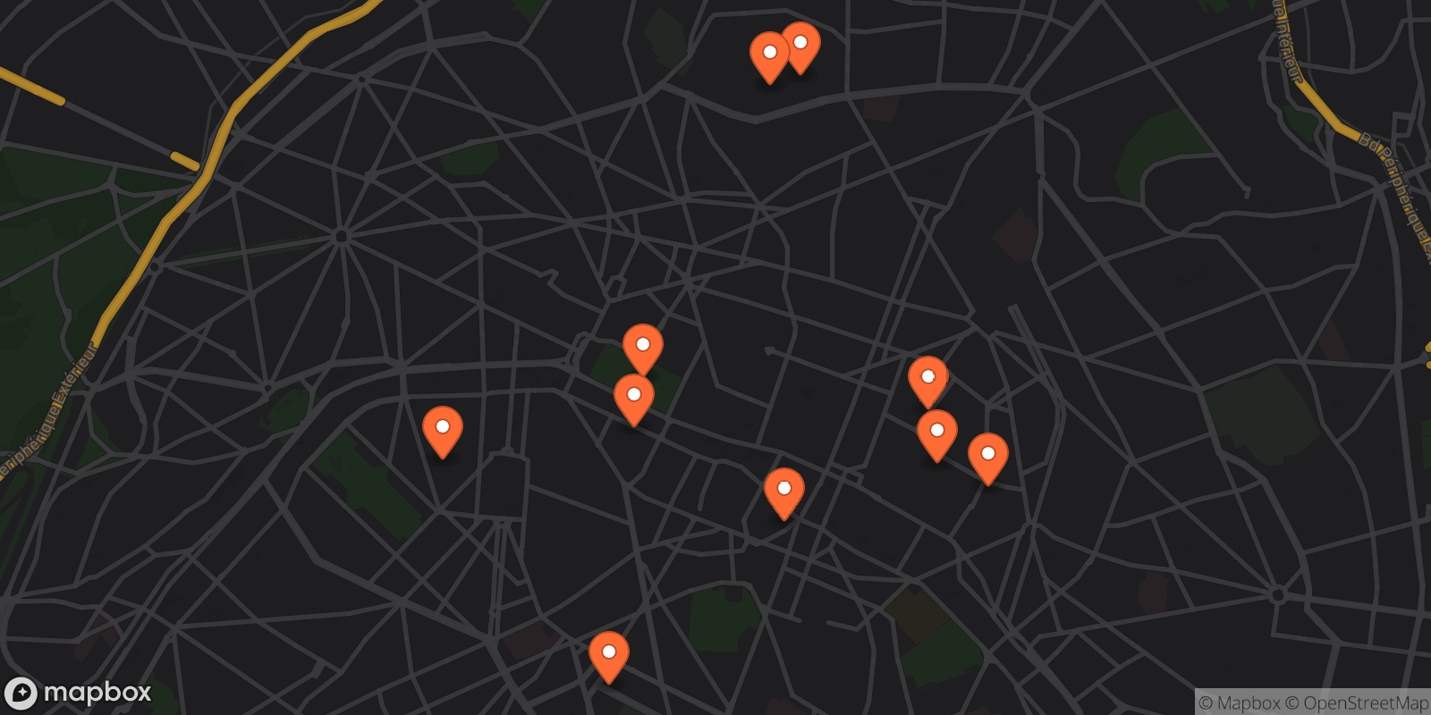 Map showing 10 locations