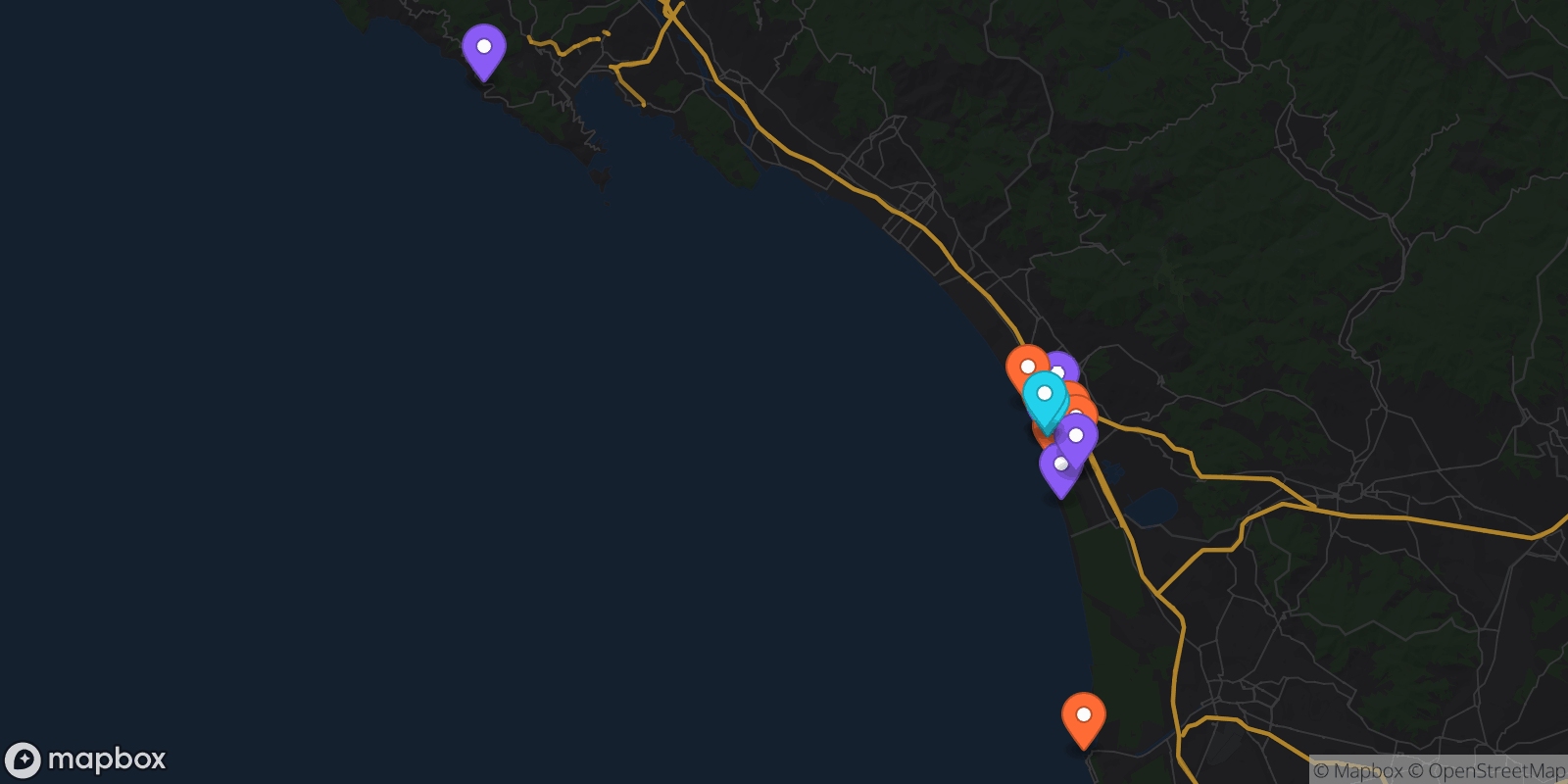 Map showing 17 locations
