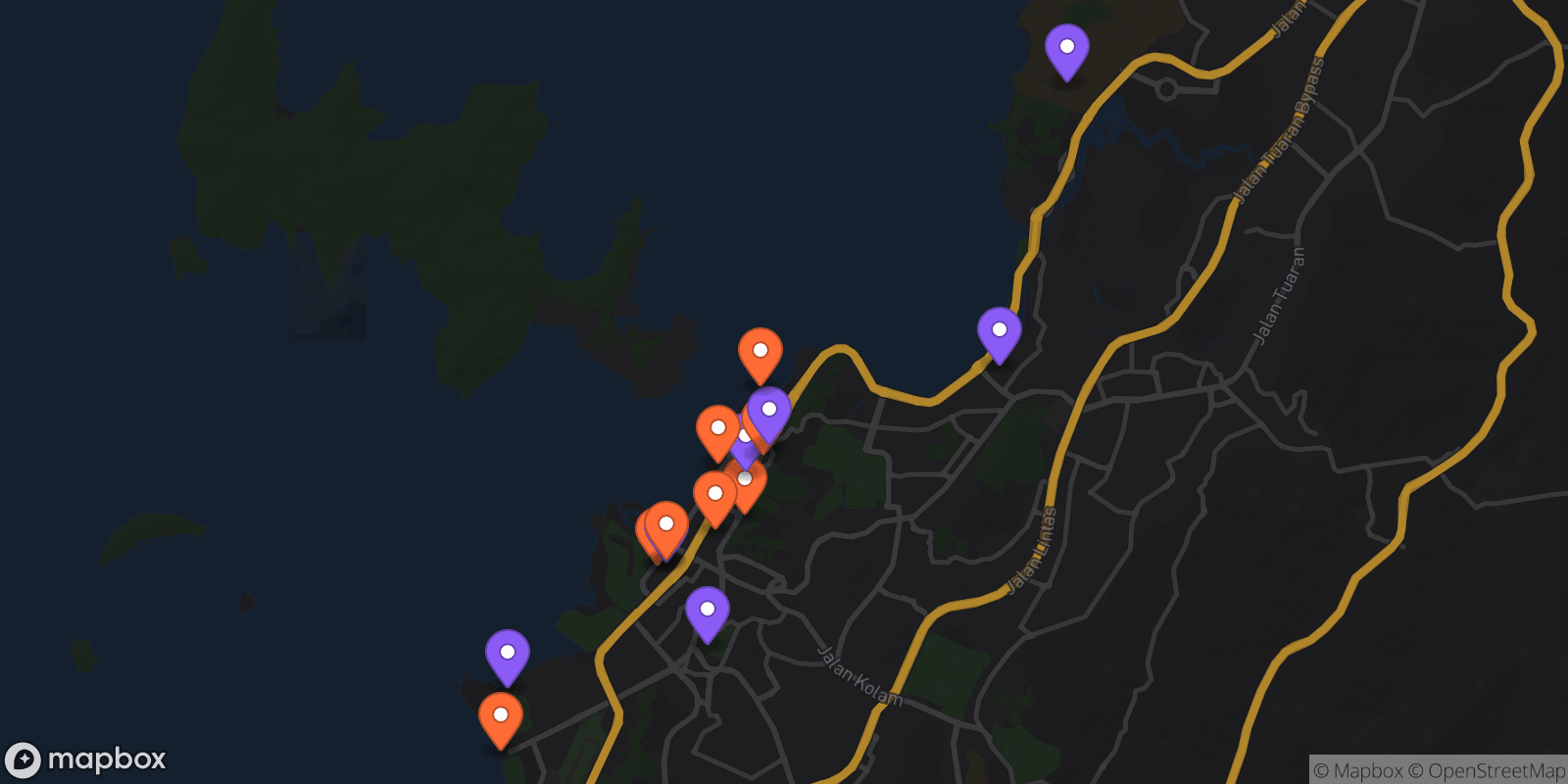 Map showing 15 locations