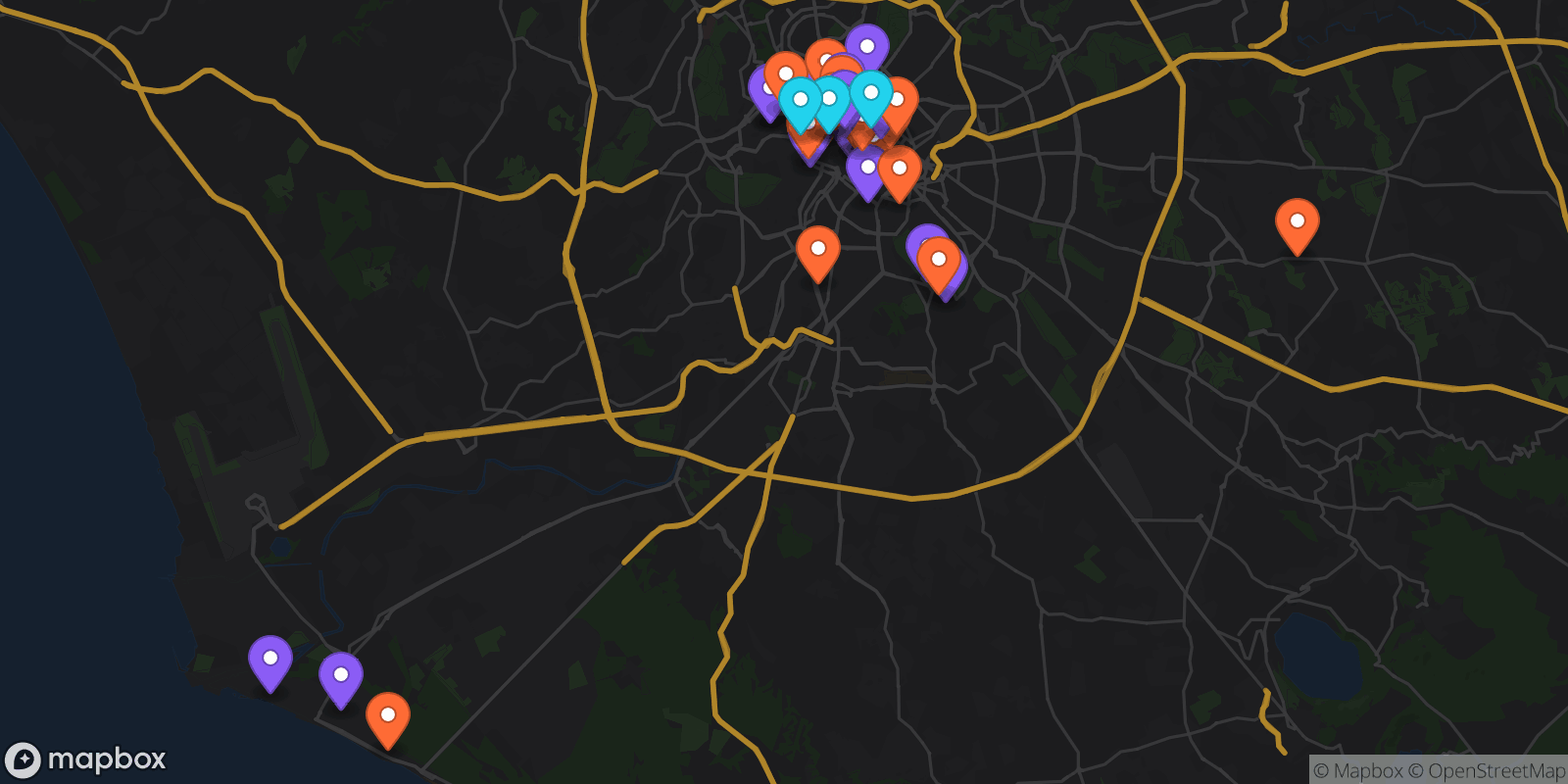 Map showing 42 locations