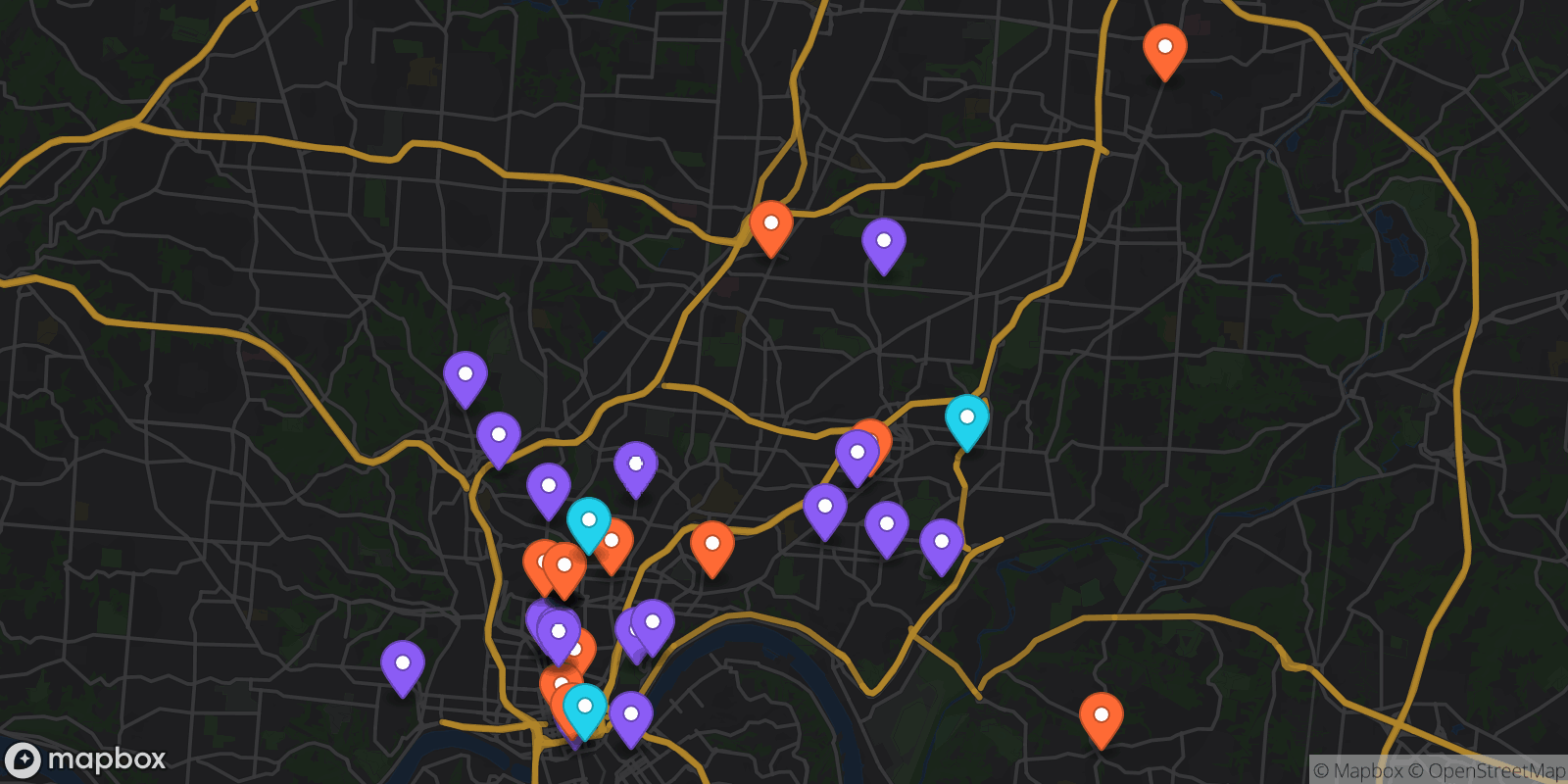 Map showing 36 locations