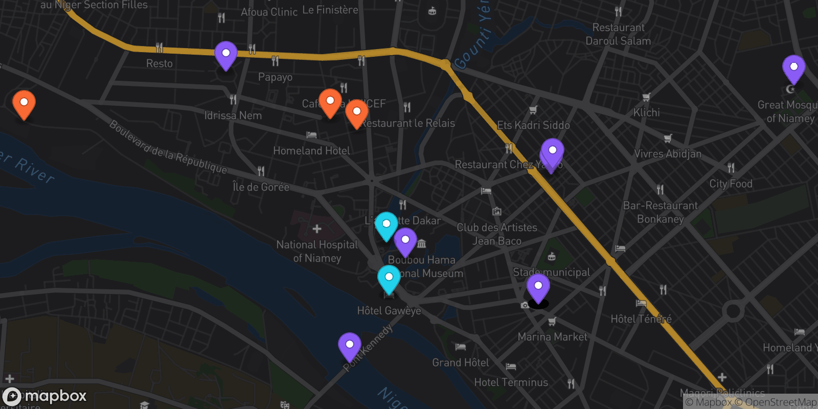 Map showing 35 locations