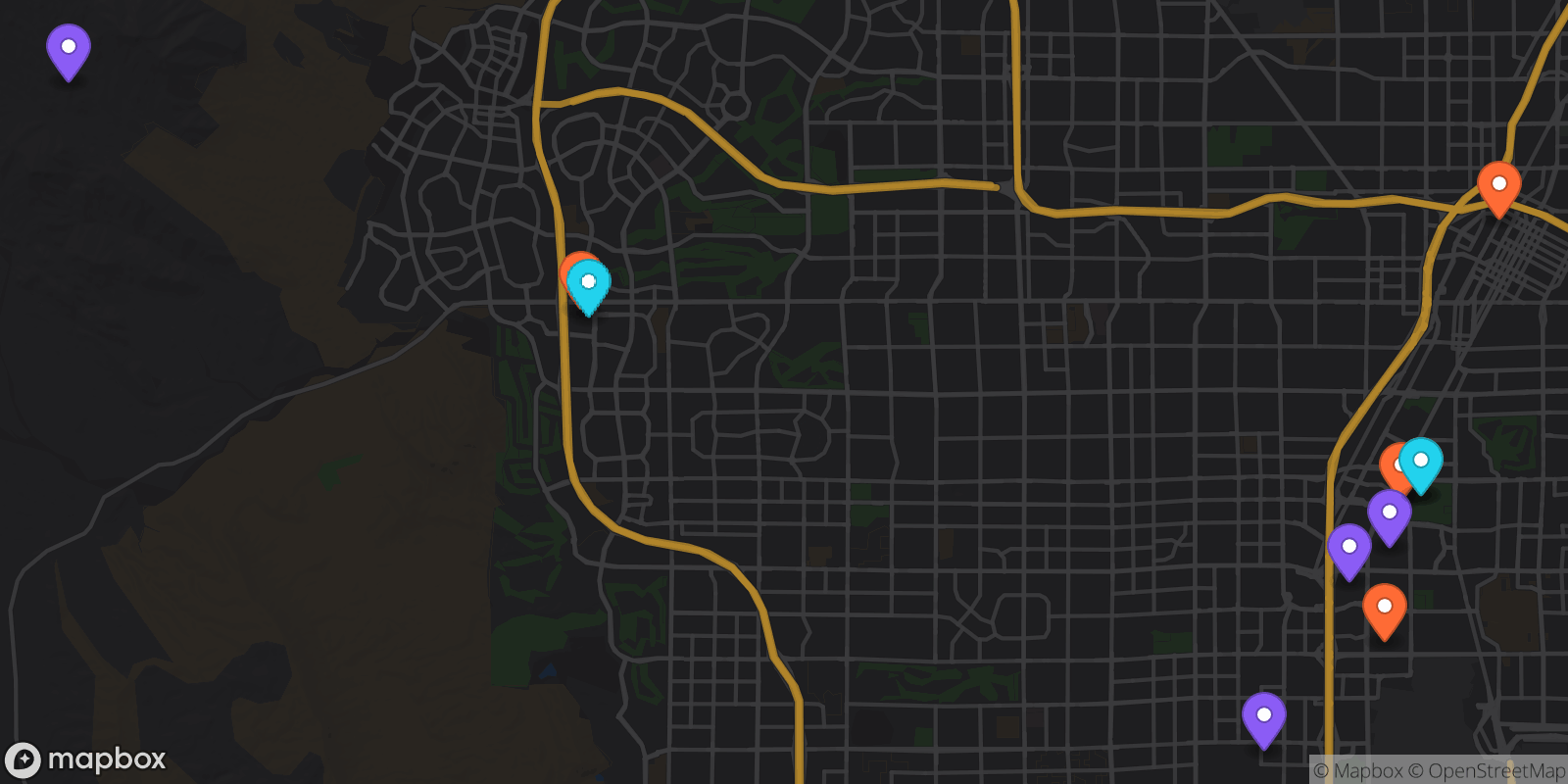 Map showing 11 locations