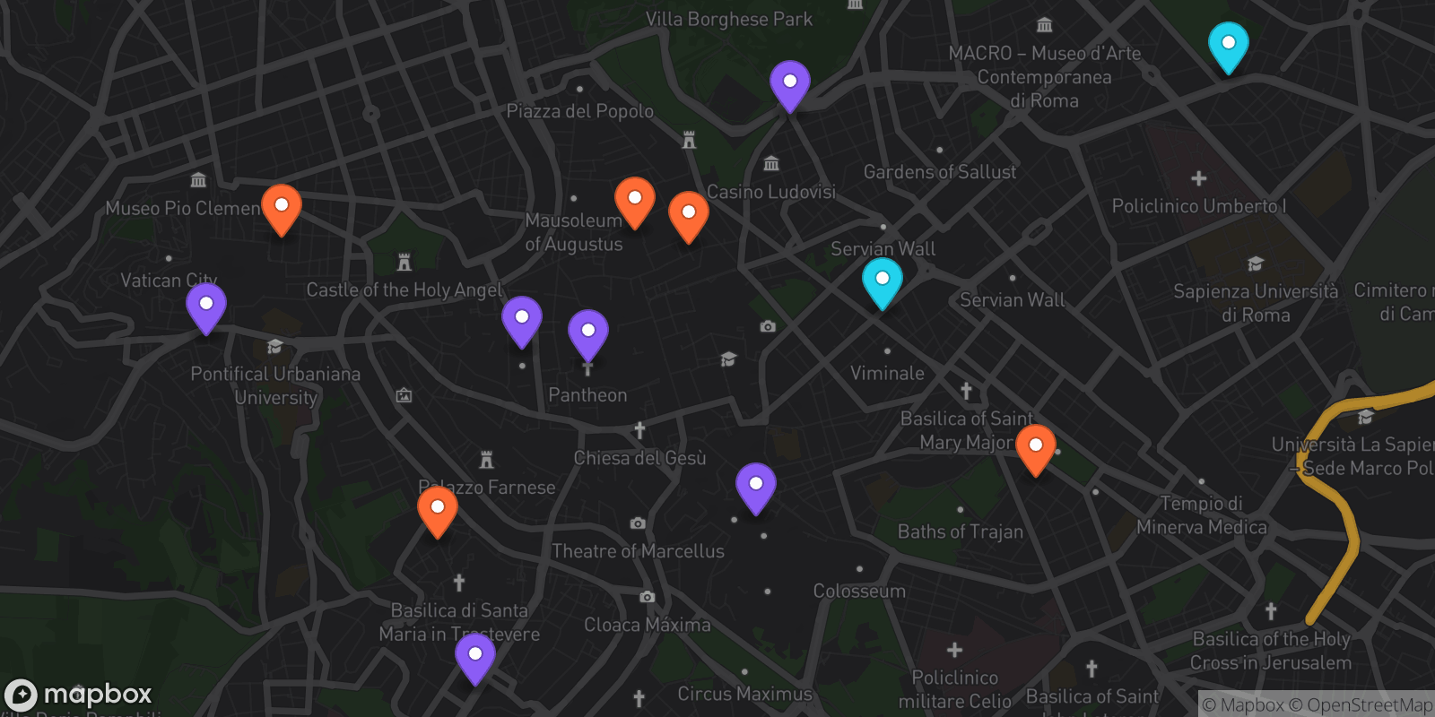 Map showing 13 locations