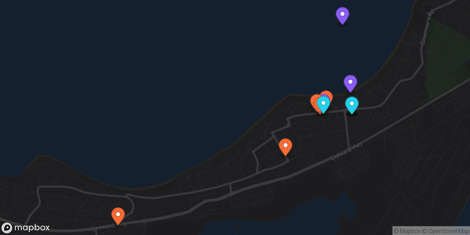 Map showing 13 locations