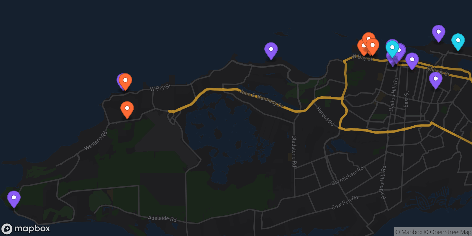 Map showing 20 locations
