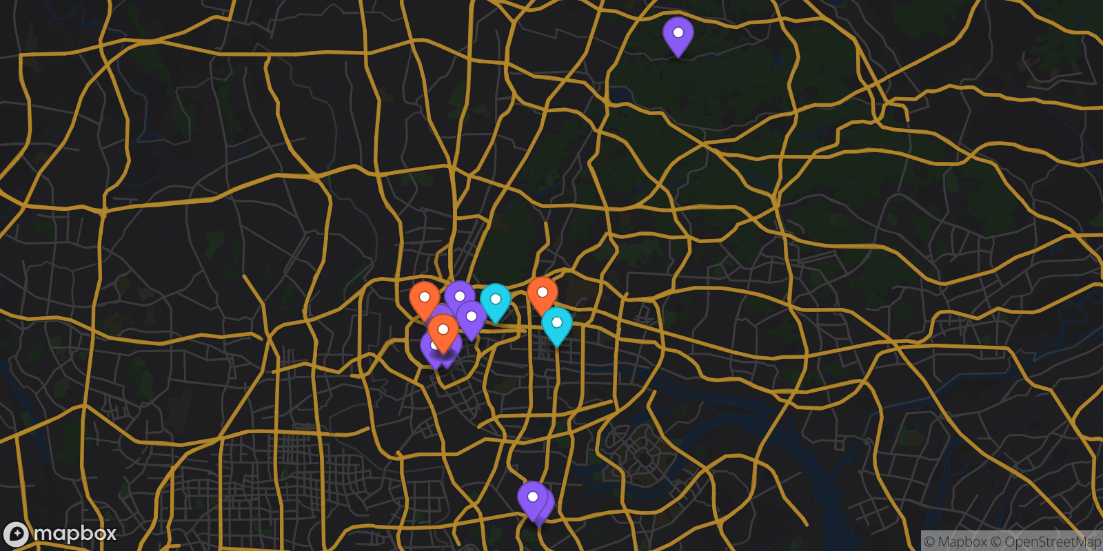 Map showing 18 locations