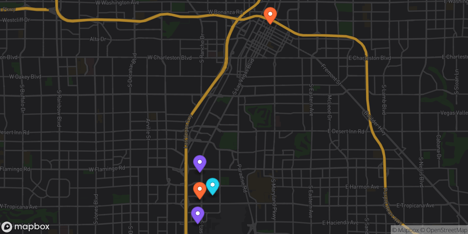 Map showing 5 locations