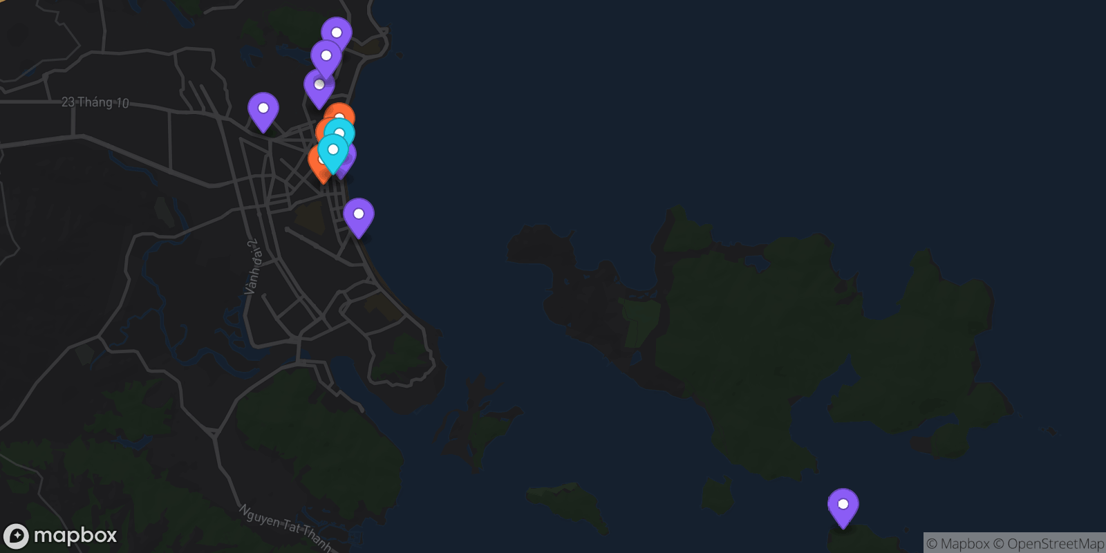 Map showing 14 locations