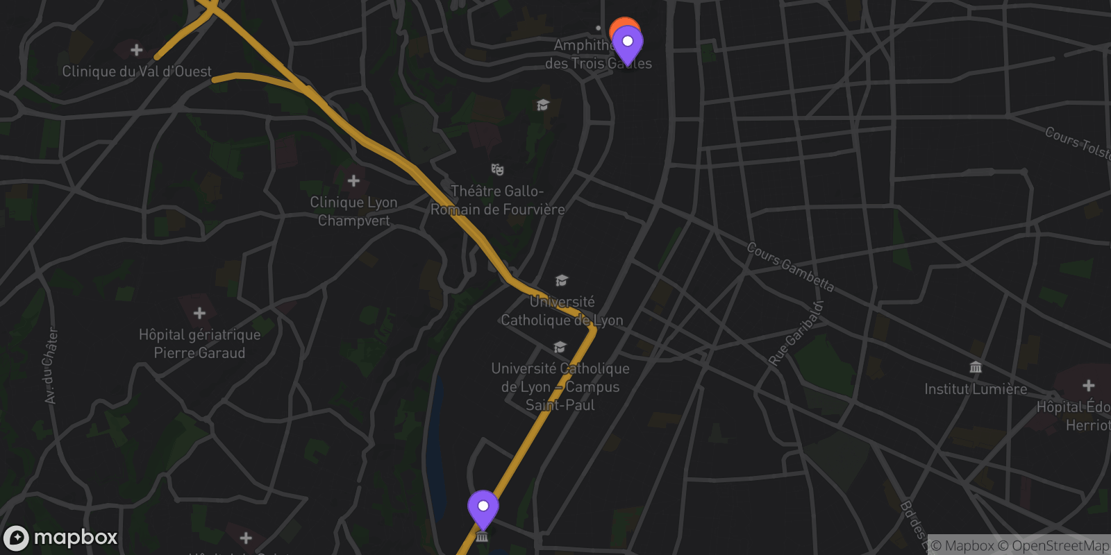 Map showing 3 locations