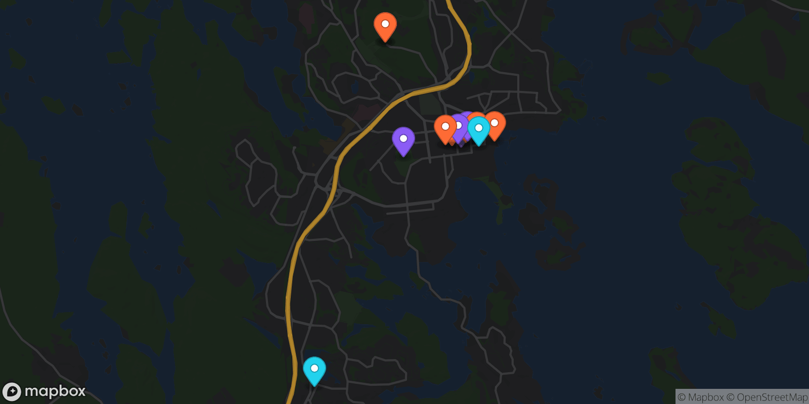 Map showing 13 locations
