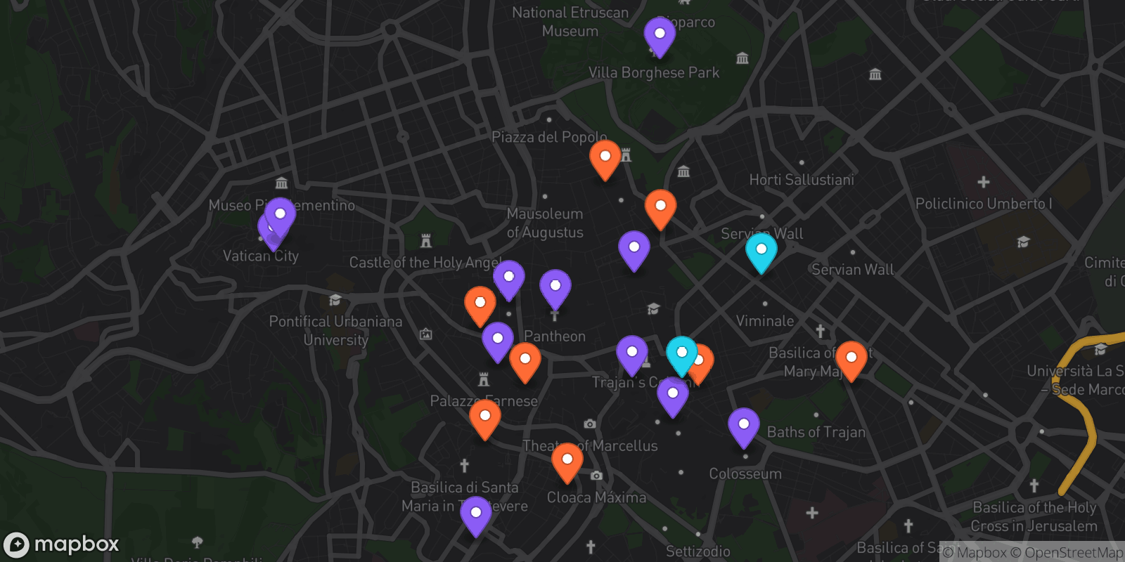 Map showing 21 locations