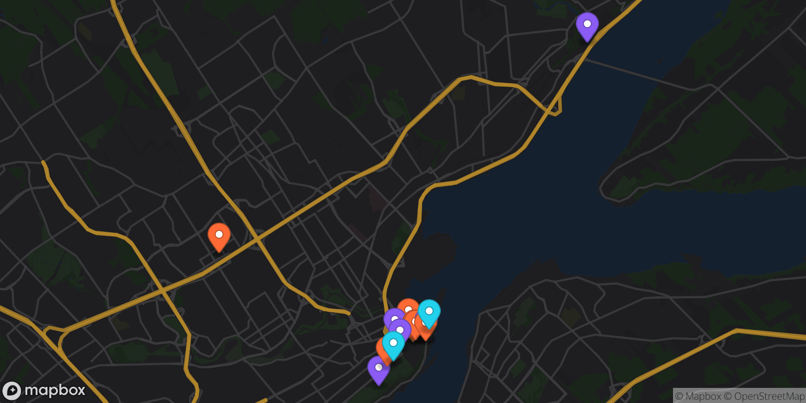 Map showing 15 locations